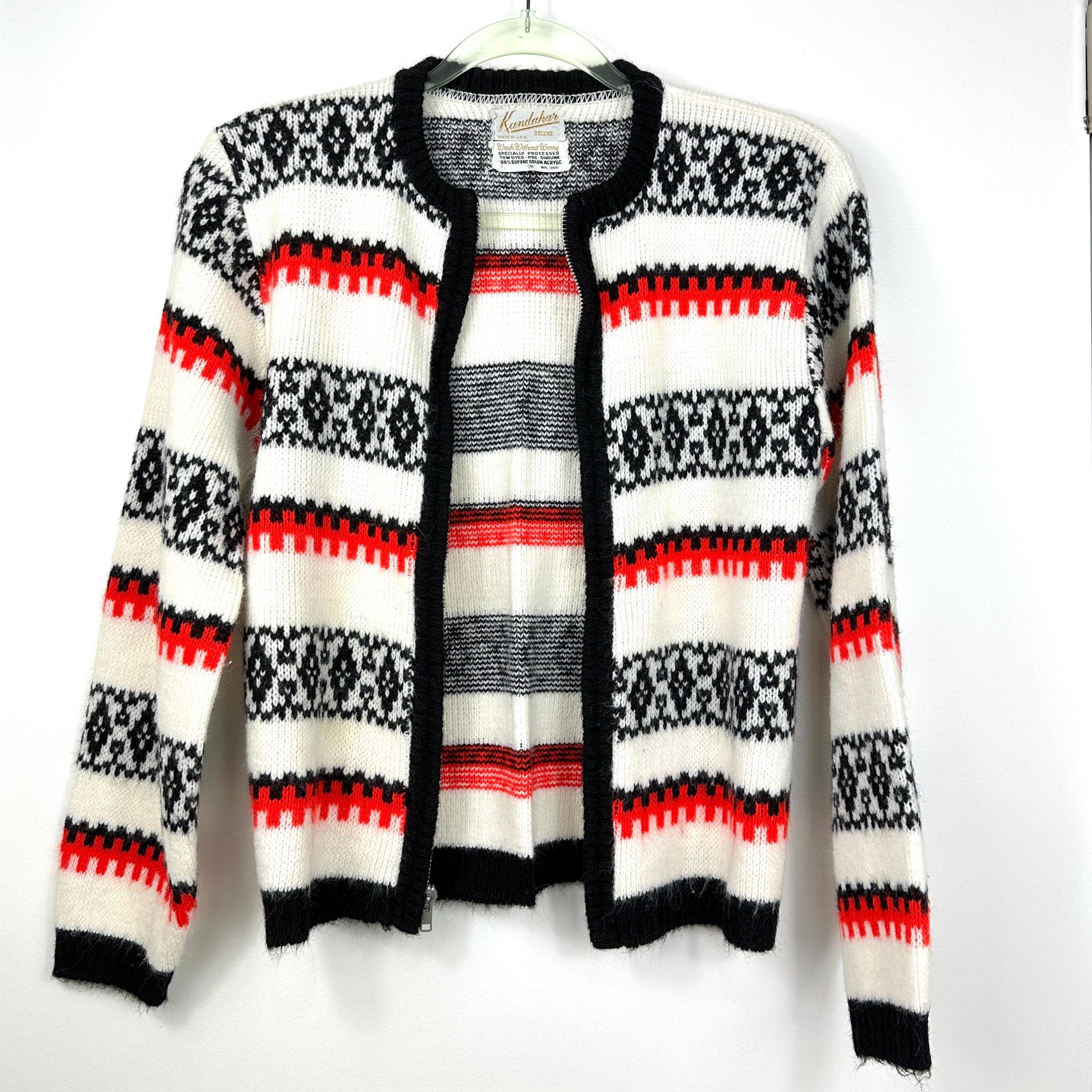 Vintage 60s Kandahar Orlon Acrylic Fair Isle Cardigan