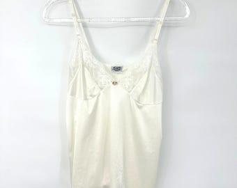 Vintage Ivory Lace Trim Rosette Slip Camisole Large Lace Festival Fairy