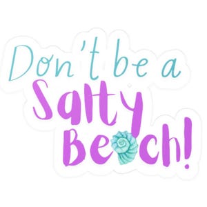 Kiss-Cut Vinyl Decals - Don&#39;t be a salty beach! for yeti or stanely or any cup or mug to send your summer message while you drink your wine