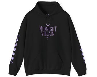 Felpa con cappuccio Midnight Villain con fasi lunari / Felpa con mezzaluna gotica