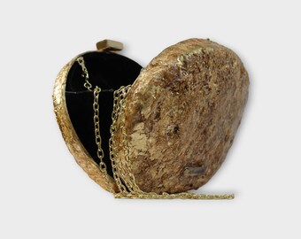 Handmade Mica Flakes Resin Clutch: Metallic Evening Bag with Chain