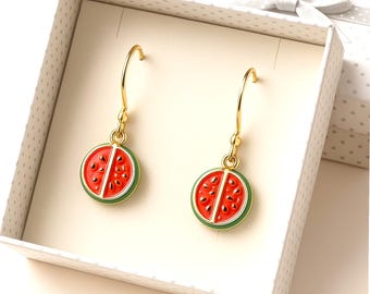Handmade Watermelon Dangle Earrings: Playful Food Jewelry