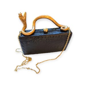 Leather clutch bag for women, evening and wedding purse, designer statement handbag, black genuine leather with chain formal event accessory