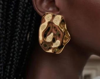 Gold Plated Abstract Earrings: Waterproof Stainless Steel