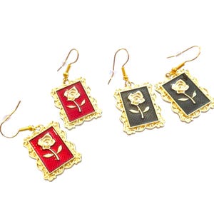 Handmade Floral Dangling Earrings:  Victorian, Vintage  Style Red Black Gold Fashion Statement Jewelry Earrings.