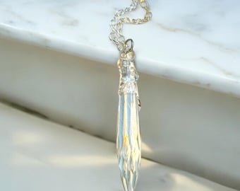 Handmade Crystal Tear Drop Pendant Necklace: Recycled Chandelier Crystal