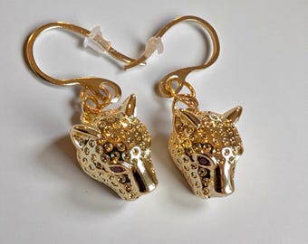 Handmade Gold Tiger Earrings: Dangly Animal Motif Statement Jewelry
