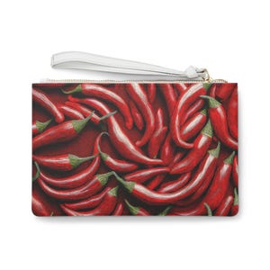 Spicy Chili Clutch Bag - Red Hot Pepper Small Purse, Mexican Food Lover Gift, Zipper Pouch, Handheld Wallet Organizer, Customizable Gift