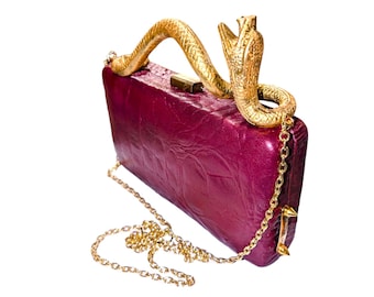Wine Red Italian Leather Clutch: Handmade Embossed Alligator Bag