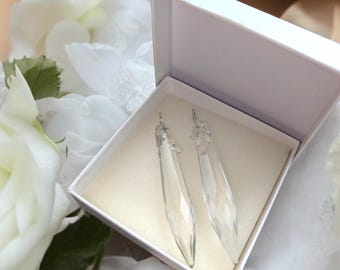Handmade Crystal Chandelier Earrings - Stylish Women&#39;s Gift, Glass Earrings, Gift Wrapped. Sparkling Tear Drop Earrings - Genuine Crystal
