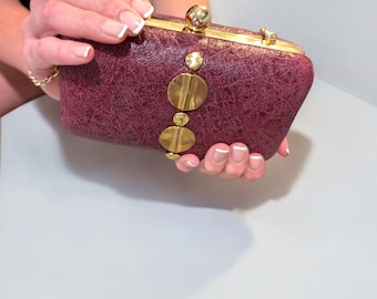 Handmade Burgundy Leather Clutch Bag: USA Crafted Evening Bag