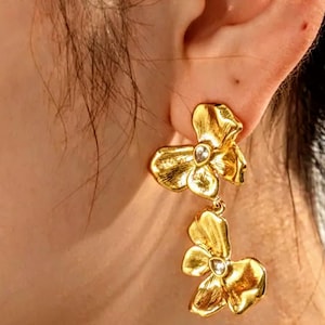 Flower Earrings Gold Plated Floral Jewelry for Women, Timeless Evening Accessories, Elegant Gift for Her, Lightweight & Dainty Designs