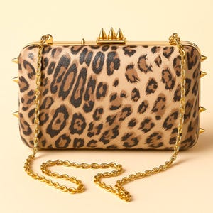 Handmade Leopard Print Italian Leather Clutch: Gold Spike Detail