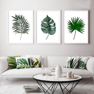 Set of 3 Botanical Prints Monstera Print, Palm and Monstera Leaf, Tropical Leaf Print, Monstera Trio Prints, Tropical Prints, Palm Prints