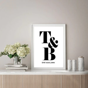 Custom Couples Print, Personalised Monogram Letters Initial Print, Custom Wedding Print