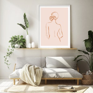 Impressão de desenho de linha mínima blush, impressão de linha abstrata, arte de linha mínima, arte de parede abstrata feminina
