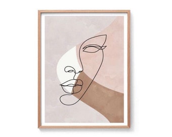 Watercolour Face Line Art Drawing Print, Abstract Line Print, Minimal Line Art, Woman Abstract Wall Art, Face Line Art Drawing Print