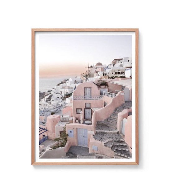 Santorini Art Print, Greek Islands Print, Santorini Photography Print, Boho Print, Pink building travel print, Santorini Wall Art