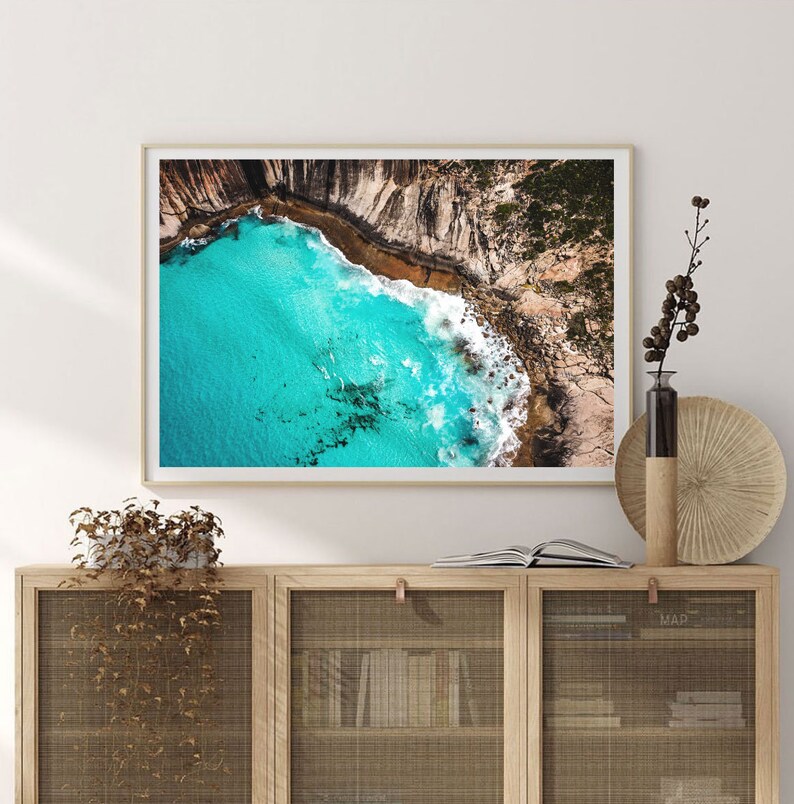 Aerial Beach Print, Ocean Wall Art, Green Blue Aerial Beach Photography Ocean Print, Beach Poster image 4