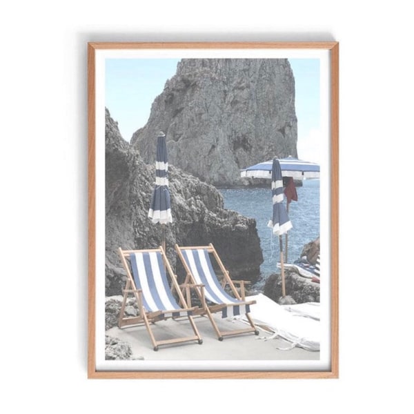 Impression La Fontelina, chaise de plage, impression photo plage Italie, Capri Italie, art mural Amalfi, impression affiche côtière Italie