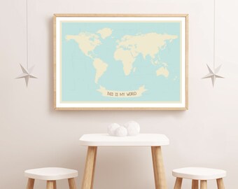 Wereldkaart poster print, dit is mijn wereldkaart print, kinderkamer kaart print, wereldkaart kunst aan de muur, wereldkaart print