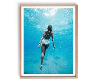 Unterwasser Druck, Unterwasser Fotografie Druck, Unterwasser Frau Schwimmer Druck, Blaues Wasser Wand Kunst, Pool Wand Kunst
