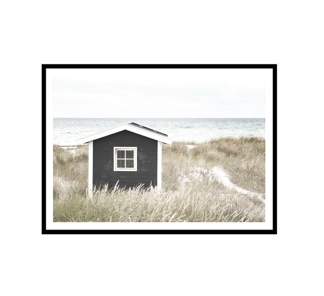 Monochrome Beach Shack Wall Art Print, Monochrome Wall Art Print, Beach ...