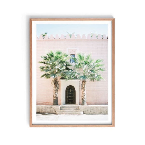 Moroccan Art Print, Moroccan Palm Print, Moroccan Door Photography Print, Boho Print, Pink Moroccan door print, Palm Print