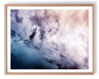 Wolkenprint, abstracte wolkenprint, humeurige wolk poster print, blauwe wolk kunst aan de muur