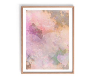 Roze aquarel print, roze harten aquarel print, aquarel print, aquarel kunst aan de muur, meisjes kwekerij print