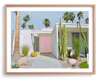 Palm Springs Print, Palm Springs House Print, Mid Century Wall Art, Pink Door Print Palm Springs Door Print