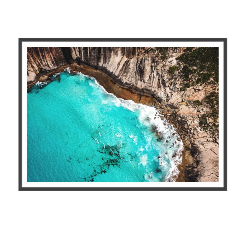 Aerial Beach Print, Ocean Wall Art, Green Blue Aerial Beach Photography Ocean Print, Beach Poster image 3