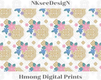 Hmong Floral Pattern: Commercial Use PNG, EPS, JPG (Digital Download)