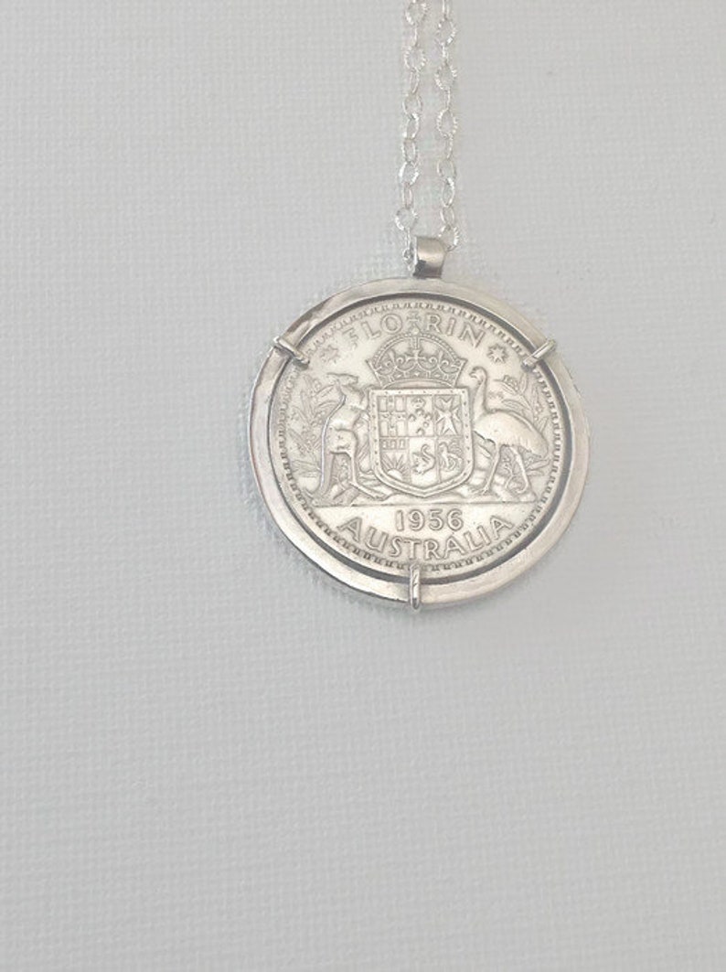 Pre-decimal Australian Florin Handmade Pendant with sterling silver bezel and chain image 2