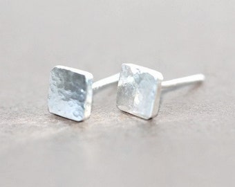 Tiny sweet Sterling Silver square organic stud earrings