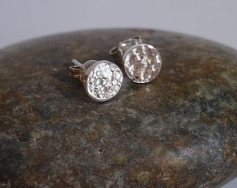 6mm Sterling silver stud earrings. Handmade Round earrings. Dapped Earrings.Dainty and sweet