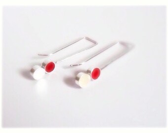 Tiny delicate urban Sterling Silver and red Polymer clay earrings