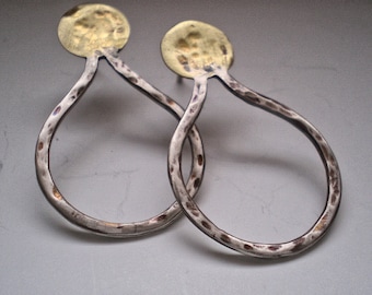 Large Handmade Organic Sterling Silver and Brass earrings