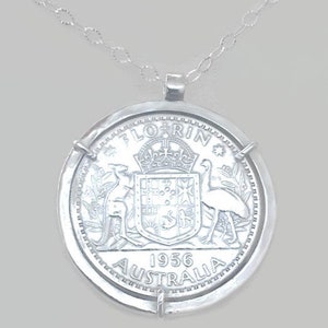 Pre-decimal Australian Florin Handmade Pendant with sterling silver bezel and chain image 1