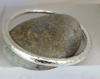 Heavy, Chunky,solid, 6mm Sterling Silver Bangle, Handmade Bangle, Hammered, Heavily Textured, Heirloom Bangle