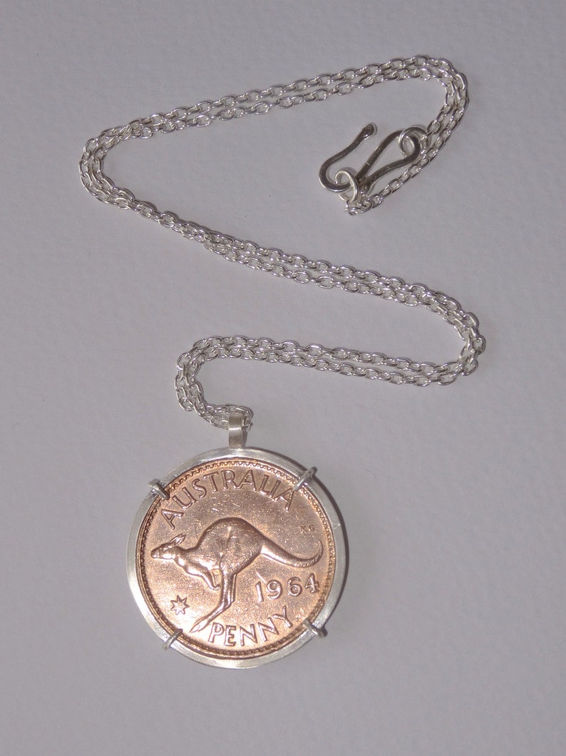 Australian penny handmade sterling silver pendant Birthday anniversary-keepsake-Copper coin image 1
