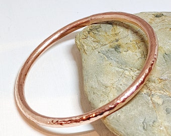 Solid Handmade Copper Bangle, Organic 4.8mm wide heavy Bangle, Pure Copper, Hammered Bangle