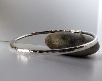 4mm Solid Sterling Silver Golf Bangle-Hammered Bangle-Squared Bangle-Hand-forged-HandmadeBangle-Textured bangle