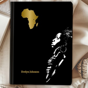 Personalized Hardcover Journal Matte Black Girl Magic Africa Graphic Design Notebook Friend Gift Custom Journal Gift for Woman Gift for Mom