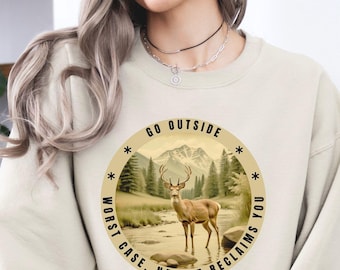 Vintage Wilderness Sweatshirt Nature Lover Mountain Shirt Gift for Hiker Nature Lover Shirt Deer Watcher Unisex Crewneck Camping Sweatshirt