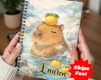Capybara Gift, Personalized Notebook, Custom Name Notebook, Cute Capybara Gift, Stationery for Her, Yuzu Bath Stationery, Cottagecore Diary
