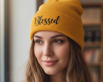 Blessed Custom Beanie, Embroidered Hat With Name Beanie, Gift for Woman