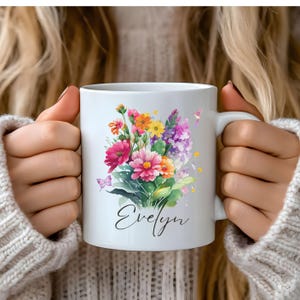 Personalized Floral Mug Custom Name Mug Gift for Friend Tea Lover&#39;s Cup Custom Gift for Her Personalized Gift for Mom Flower Lovers Gift