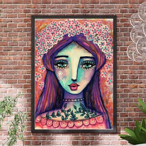 Whimsical Art Poster, ORIGINAL ART Whimsical Girl Art Print, Folk Art, Wall Decor, Unique Gift, Home Decor, 8x10 Giclée Print