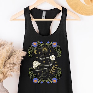 Mystical Snake Racerback Tank Top, Women&#39;s Racerback , Serpent Print, Sleeveless Tank Top, Boho Chic, Spiritual, Yoga Tank Top